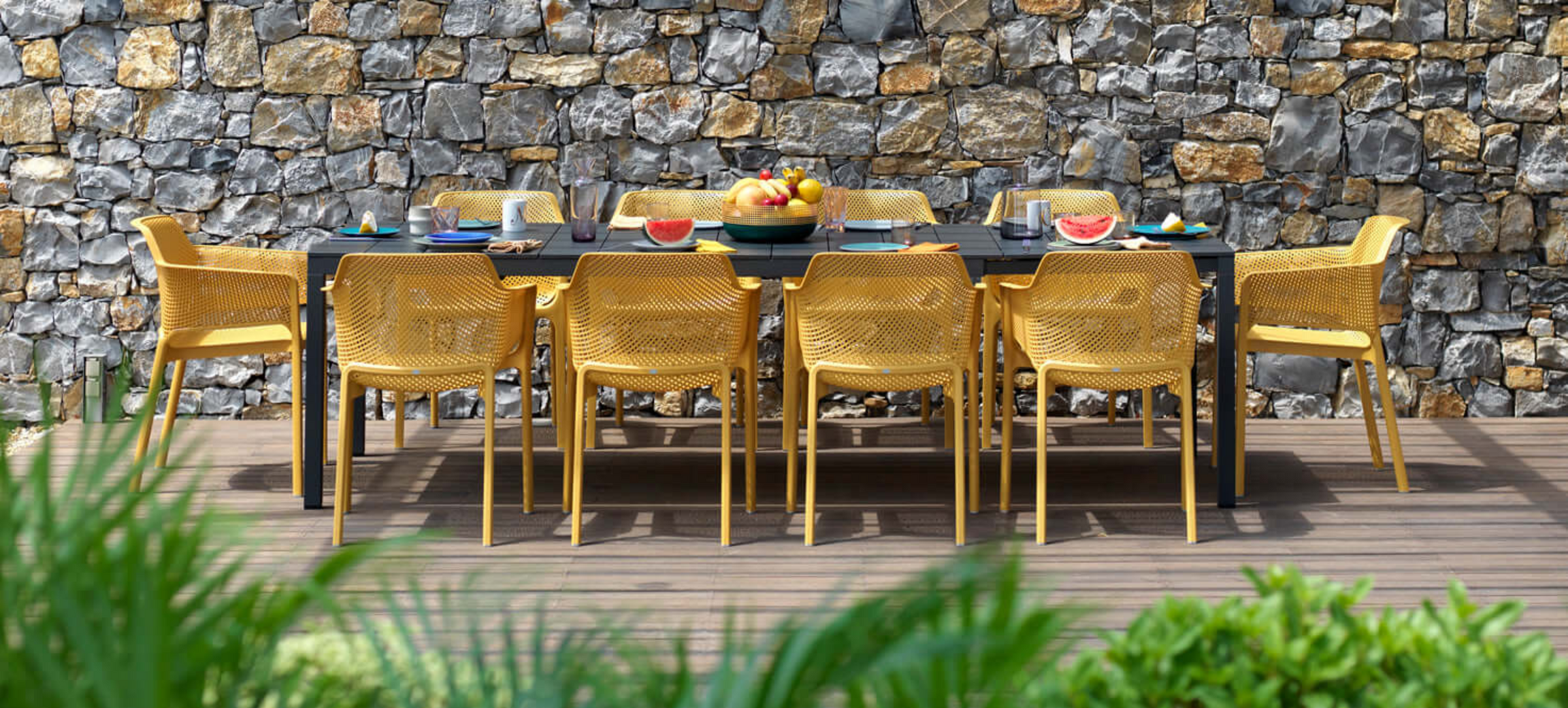 Rio Alu anthrazit mit gelben net Stühlen