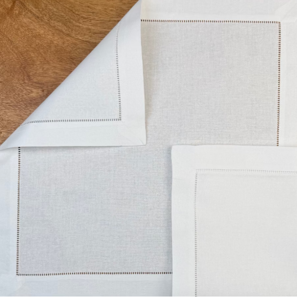 Stoffservietten Toscana weiß mit Hohlsaum und 3cm Saum