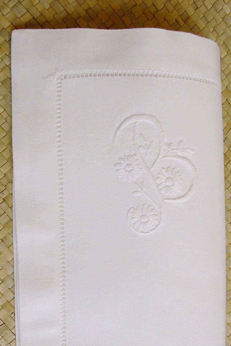 handgestickte Monogramm Stoffserviette Baumwolle weiß mit Buchstabe B