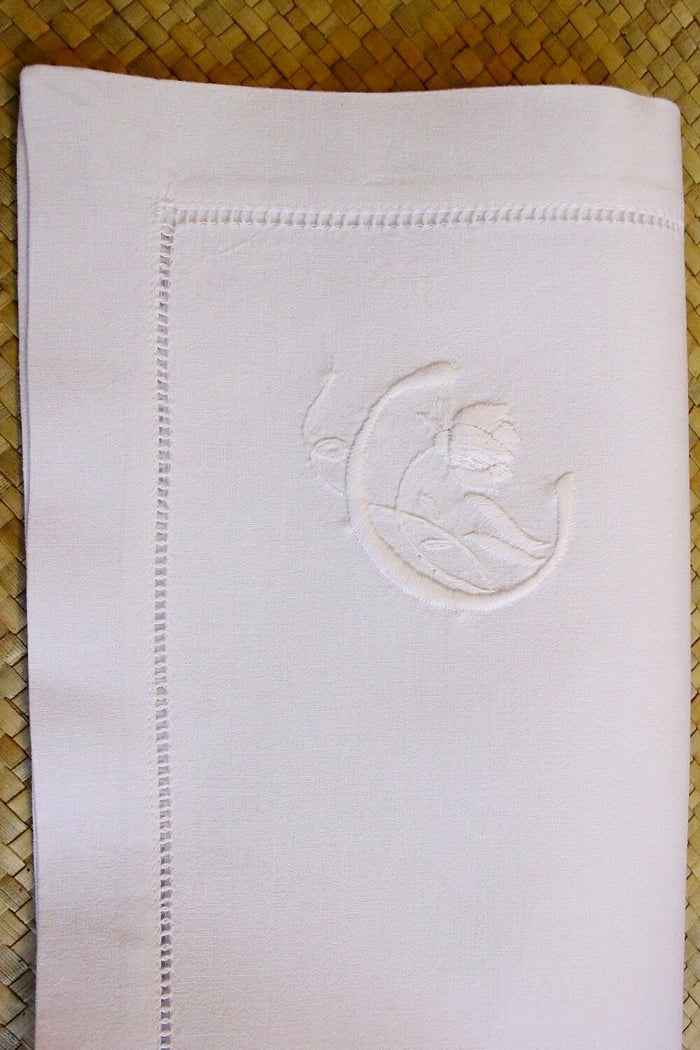 handgestickte Monogramm Stoffserviette Baumwolle weiß mit Buchstabe C