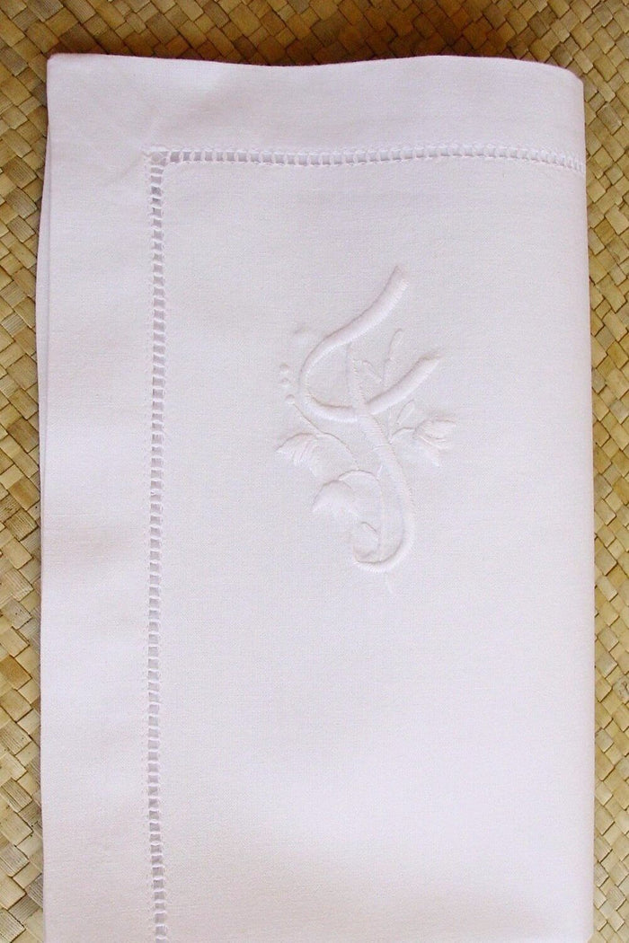 handgestickte Monogramm Stoffserviette Baumwolle weiß mit Buchstabe F