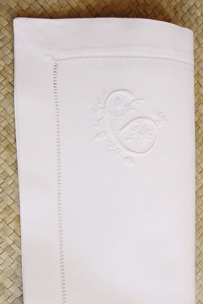 handgestickte Monogramm Stoffserviette Baumwolle weiß mit Buchstabe G