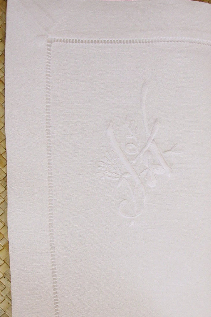 handgestickte Monogramm Stoffserviette Baumwolle weiß mit Buchstabe H