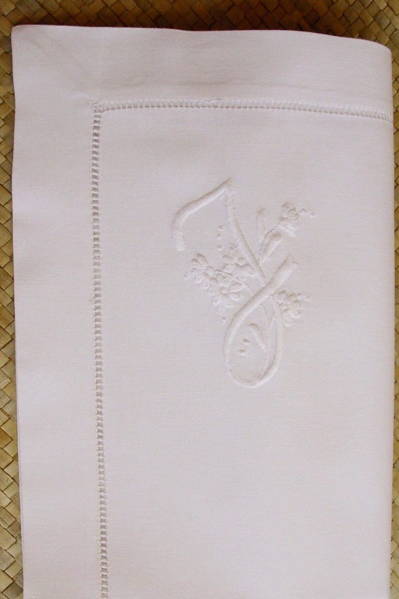 handgestickte Monogramm Stoffserviette Baumwolle weiß mit Buchstabe J