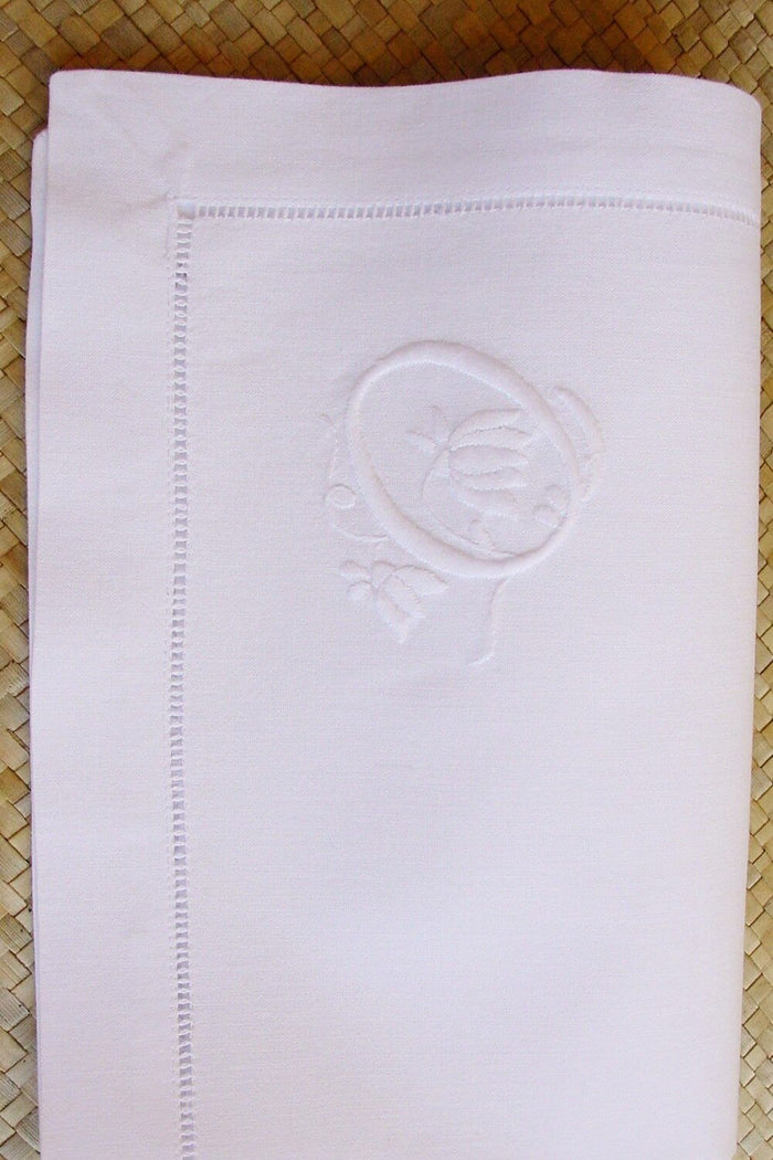 handgestickte Monogramm Stoffserviette Baumwolle weiß mit Buchstabe O