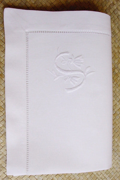 handgestickte Monogramm Stoffserviette Baumwolle weiß mit Buchstabe S