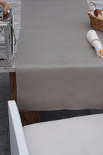 Tischläufer Kampen aus Leinen mit Maschinensaum in der Farbe taupe